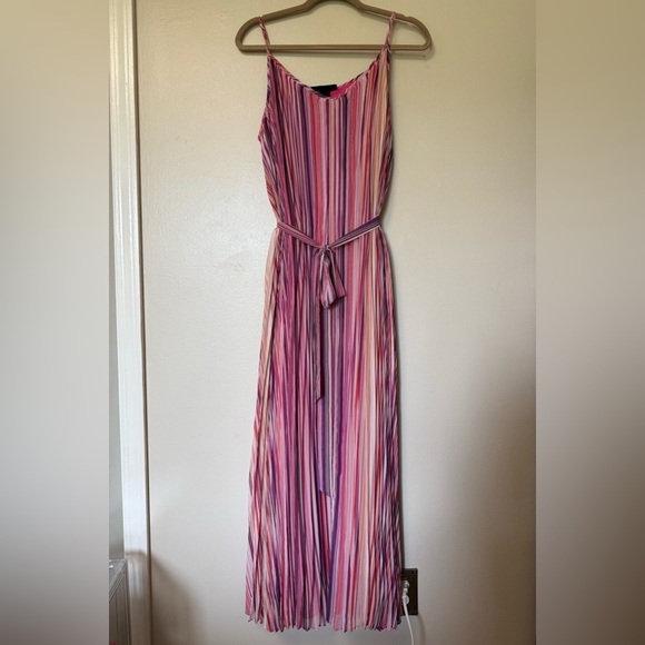 NEW 18/20 Lane Bryant pleated elegant fully lined Striped Pink Maxi Dress - Picture 1 of 9